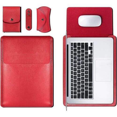 BGreen PU Leather Laptop Bag Case Waterproof Tablet PC Notebook Sleeve With Mouse Pad Mat Power Adapter Cable Bag For Macbook
