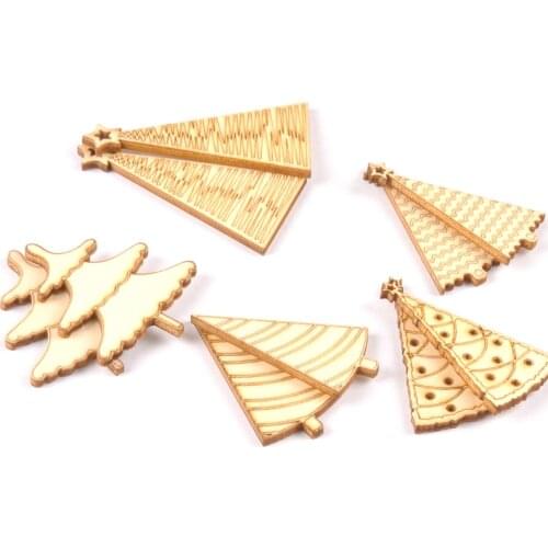 10pcs creativity christmas trees Wood Craft Handmade Scrapbooking Accessories Wooden Embellishments For Home Decoration m2122