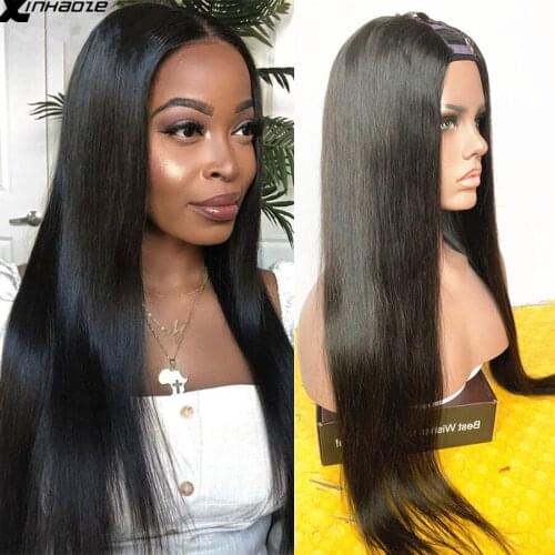Long Straight U Part Wig Human Hair 180% Indian Remy Middle Part 2*4'' U Part Wigs Can Be Dyed and Curled Xinhaoze