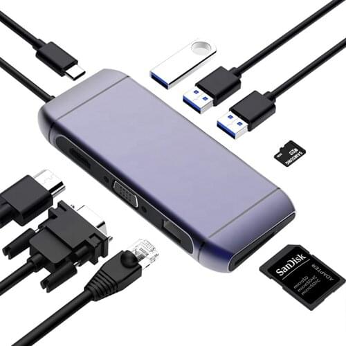 ILEPO USB HUB C HUB Adapter 10 in 1 USB C to USB 3.0 Dock for MacBook Pro Accessories USB-C Type C 3.1 Splitter USB C HUB