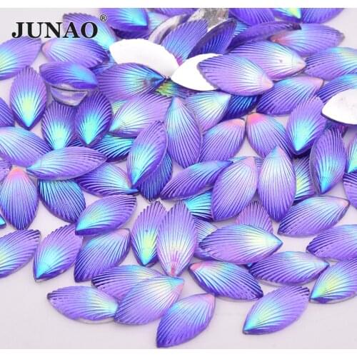 JUNAO 7x15mm Glitter Purple AB Crystal Rhinestone Applique Horse Eye Strass Crystal Flatback Resin Gems Non Sewing Stones 200pcs