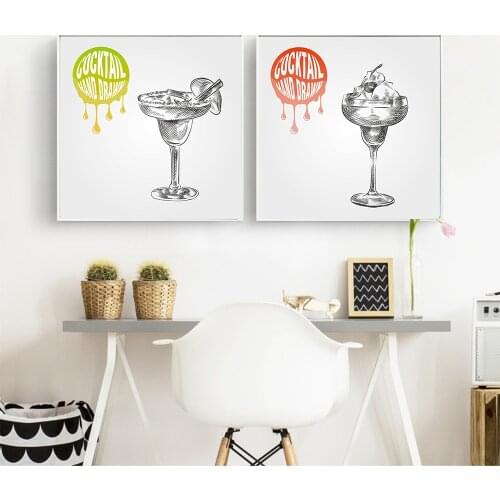 Canvas Painting Cocktail Hand Drawn Black White Wall Art Fashion Kitchen Decoration Wall Pictures for Living Room Nordic Poster