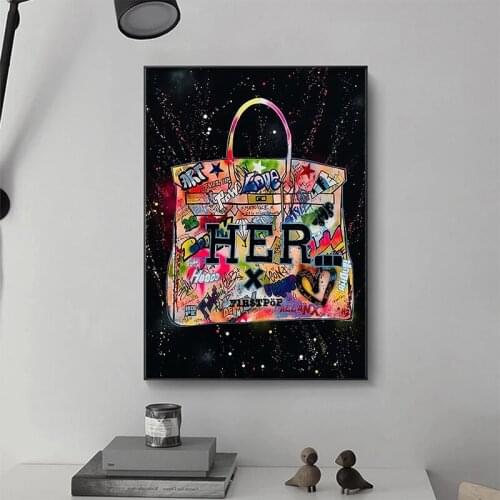 Graffiti handbag canvas painting art posters and prints print mural pictures modern living room home wall decoration Cuadros