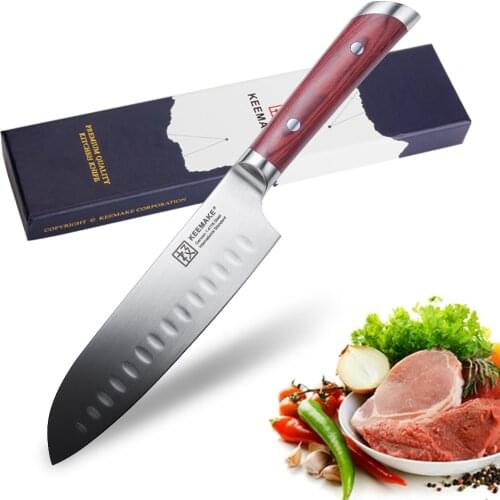 SUNNECKO 7" inch Santoku Chef Kitchen Knife German 1.4116 Steel 58HRC Strong Sharp Razor Blade Cutter Tools Color Wood Handle