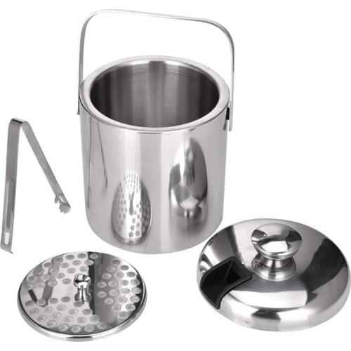 Stainless Steel Ice Square Container Double Walled 1.3L Ice Bucket Container with Tongs Lid