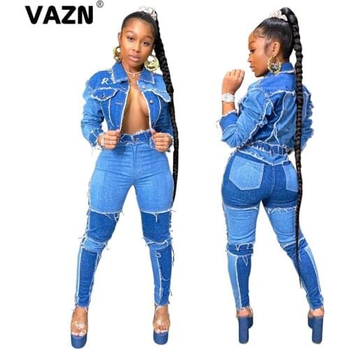 VAZN Summer 2020 Top Pant Matching Sets Sexy Club Birthday Outfits O-neck Sexy Night Club Fashion Shinny Women 2 Piece Set