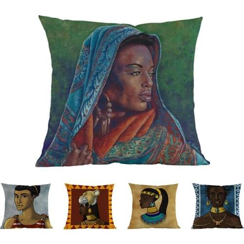 Fashion African Girl Lady Oil Painting Black Women Home Art Decoration Sofa Throw Pillow Case Cotton Linen Cushion Cover 45x45cm