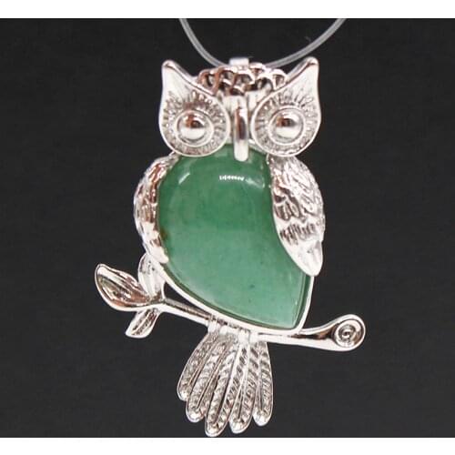 Trendy-beads Silver Plated Owl Shape Animal Pendant For Gift Natural Green Aventurine Jewelry