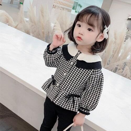 DFXD Fashion 2020 Autumn Baby Girls Houndstooth Knit Jackets Cotton Princess Button Cardigan Sweater 1-7Yrs Girls Sweater Coats