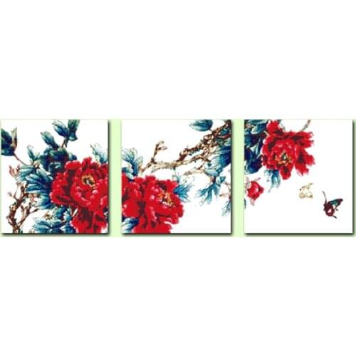 Burgundy peony cross stitch kit flower 18ct 14ct 11ct count printed canvas stitching embroidery DIY handmade needlework