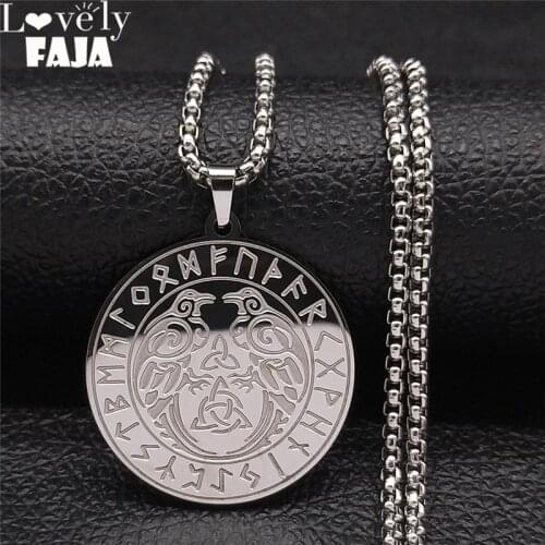Viking Divination Alphabet Double Eagle Stainless Steel Necklace Women/Men The Wheel of Fortune Jewelry collier homme NXH164S03