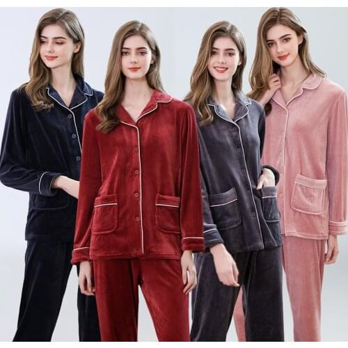 Women Winter Warm Velvet Pajama Sets Luxurious Wool Pijamas Female Plus Size Pajamas Elegant Comfortable Turn-down Collar Pijama
