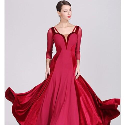 Green ballroom dress women red tango dress rumba dance costumes dance wear velvet long dress fringe ball dress waltz dance dress