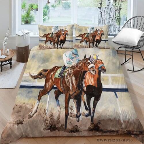 King Size Bedding Set Rider And Horse Duvet Cover For Man King Twin Full Double Single Queen Bed Set Horse Racing Print