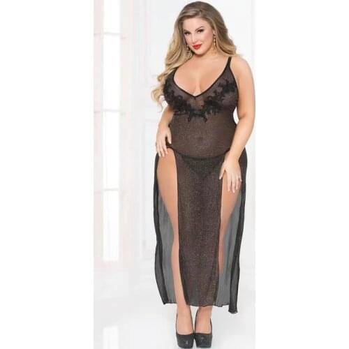 See Through Nightgown Elegant 3XL Ladies Long Gowns Sexy Lingerie Plus Size Lingerie Dress Womens Homme Sleepwear Hot Erotic