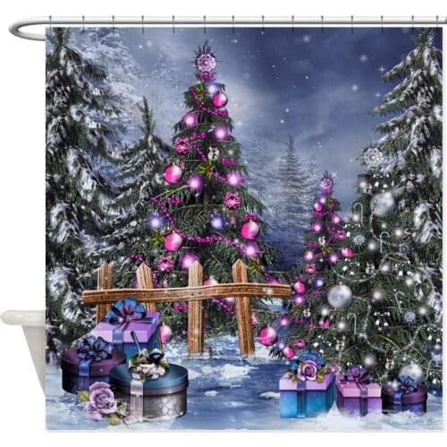 Christmas Landscape Decorative Fabric 3D Print Shower Curtain