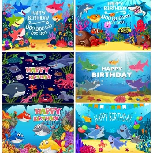 SHENGYONGBAO Cute Cartoon Shark Backdrop for Kids Birthday Theme Party Decoration Baby Photo Background 210521-66