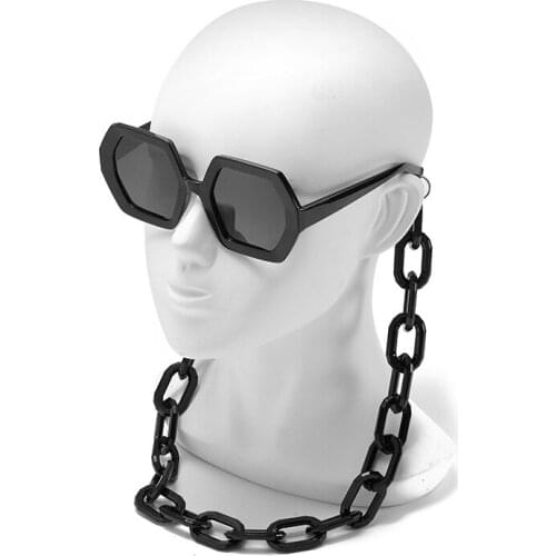 TEENYOUN 2020 New Fashion Polygon Sunglasses Women Brand Designer Large Frame Vintage Chain Sun Glasses Square Eyewear UV400