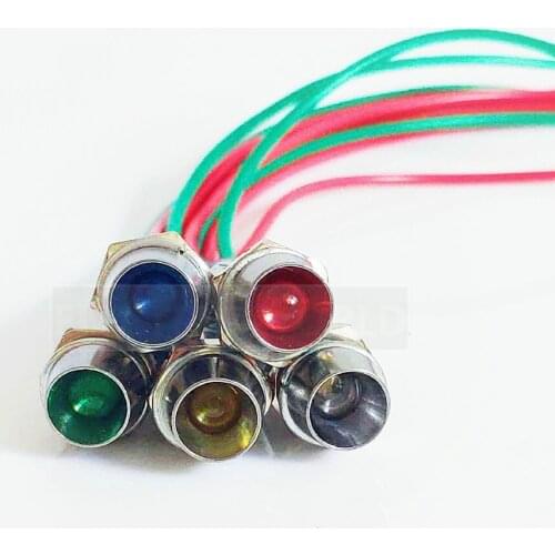 LED 8mm Metal Indicator lights waterproof Signal lamp 12-24V 220v with wire and LED light Signal Convex lamp XD8-W free shipping