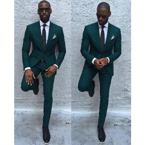 Dark Green Slim Men Suits 2021 Handsome Wedding Groomsmen Groom Tuxedos Party Prom Business 2 Piece(Jacket+Pants)