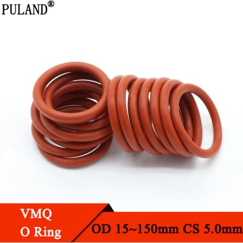 10pcs Red Silicone O Ring Gasket CS 5mm OD 18~45mm FoodGrade Waterproof Washer Rubber Insulated Round O Shape Seal Thickness 5mm