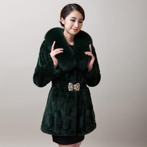 Natural Rex Rabbit Coat Luxury Womens Jacket With Real Fox Fur Collar Coats Winter Warm Outwear Plus Size 5XL YQ823