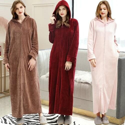 Women Winter Extra Long Flannel Nightgowns Sleepshirts Plus Size Coral Fleece Pijama Men Hooded Long Sleeve Nightgowns Homewear