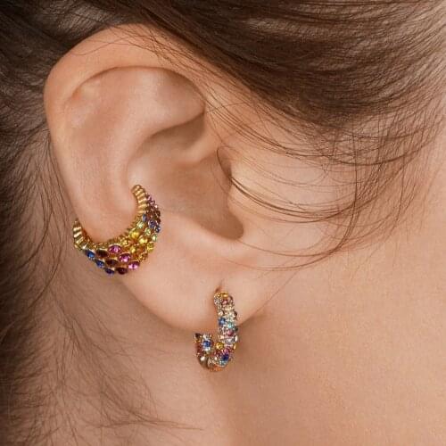 Womens Fashion Diamond Earrings Jewelry Alloy C-shaped Multilayer Colored Diamonds Non-pierced Ear Clip Jewelry