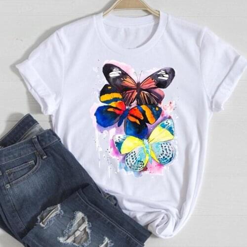 Women Trend Watercolor Cartoon Butterfly Clothing Summer Female Tshirts Fashion Clothes Graphic T Top Lady Print Tee T-Shirt