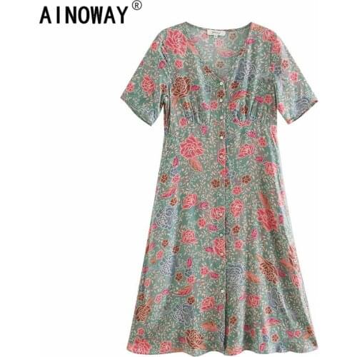 Vintage Chic women sun Floral print Bohemian beach midi dress Ladies V neck Tassel Summer Boho dress vestidos