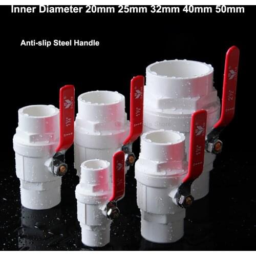 1pcs 20 25 32 40 50mm PVC Ball Valve Solvent Welding Quick Valve Garden irrigation Aquarium Water Pipe Connector Non-slip Handle