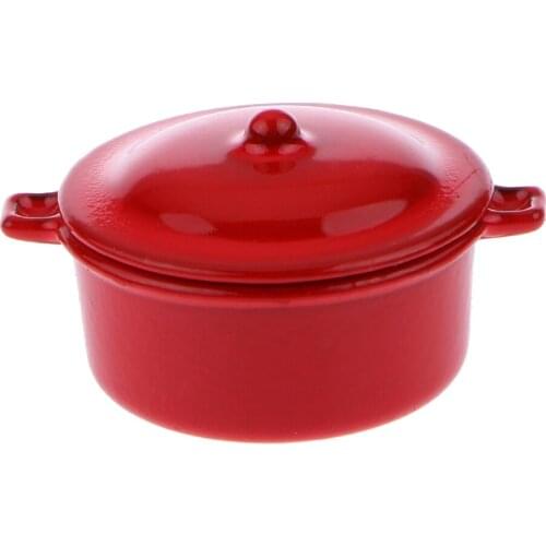 12th Red Cooking Soup Pot with Lid Dolls House Miniature Kitchen Accessory