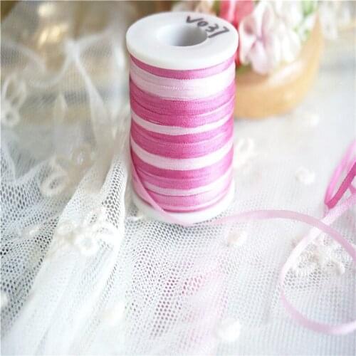 2mmX20m/roll variegated colors of 100% pure silk embroidery ribbon thin taffeta high quality silk ribbon Anya Ribbon Handcraft