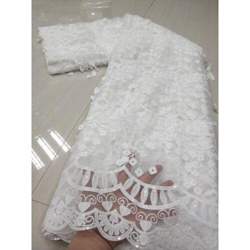 2021 White High Quality African Lace Fabric Organza French Net Embroidery 3d Sequins Tulle Lace Fabric For Nigerian Party Dress