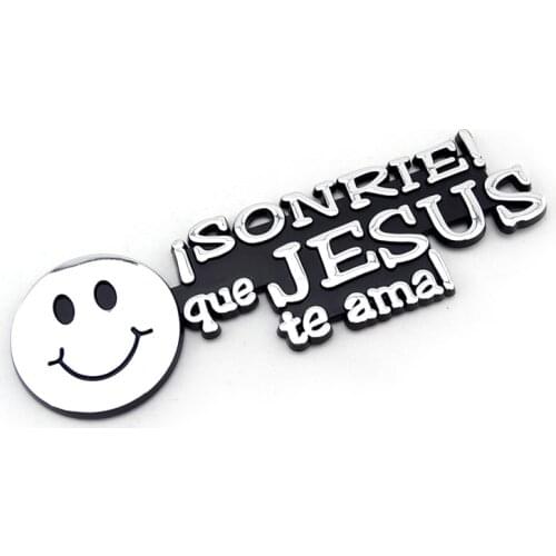 3D Sonrie Jesus Te Ama smile face Chrome Black Decorative Car Emblem Decal Logo Sticker Car badge for truck bumper window