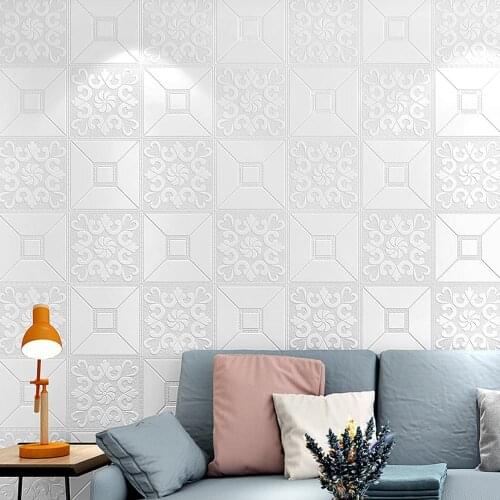 3D Stereo White Brick Wallpaper Ceiling Wall Decoration Sticker Roof Panels Living Room Bedroom TV Background Decor Modern