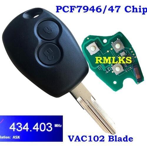 433MHZ ASK 2 Buttons Car Remote Key PCF7946 PCF7947 Chip For Renault Duster Clio DACIA Logan Sandero With VAC102 Blade