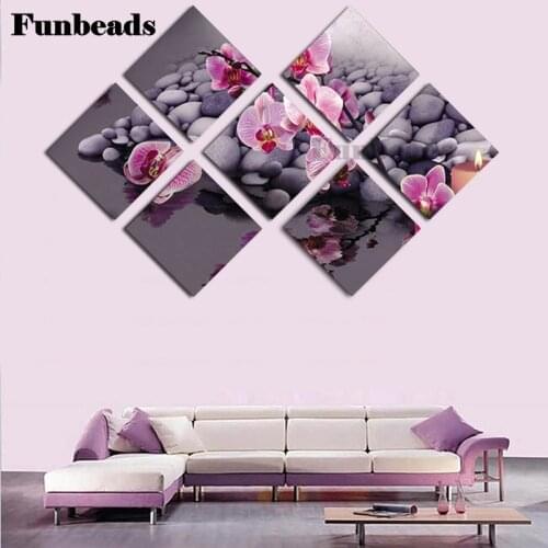 7 Pieces orchid stones candle zen 3d Embroidery DIY Diamond Painting Cross Stitch Kits full square。round Diamond Mosaic FF4366