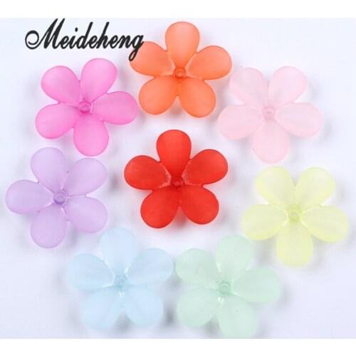 Meideheng Acrylic 6 Petals Flower Shape Beads Translucent Dull Polish Beads Fit Jewelry Handmade DIY Craft Accessories 30mm