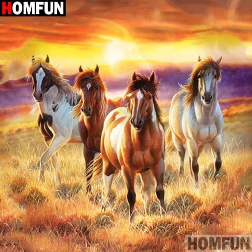 HOMFUN Full Square/Round Drill 5D DIY Diamond Painting "Horse sunset" 3D Diamond Embroidery Cross Stitch Home Decor A20317