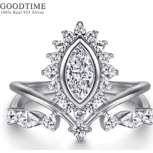 Noble Women Waterdrop Zircon Ring Pure 925 Sterling Silver Wedding Engagement Ring Jewelry Accessories Anniversary Gift