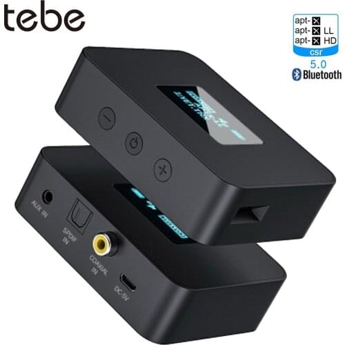 Tebe APTX/APTXLL Bluetooth Transmitter Adapter 3.5mm Aux Jack SPDIF Wireless Audio Music Transmitter with LCD Screen Display