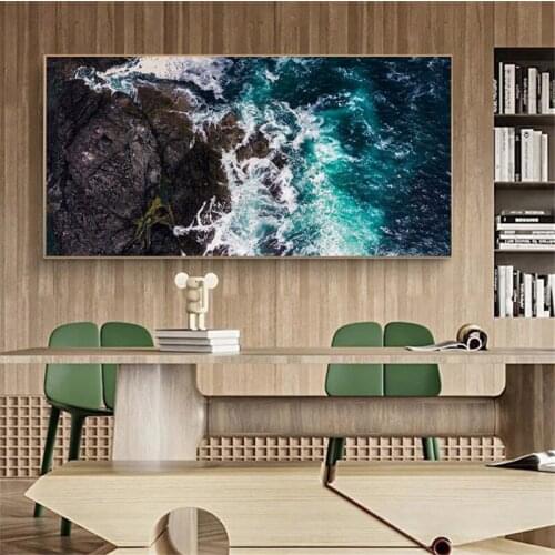 Large Craggy Rocks and Coastline View Canvas Paintings On the Wall Art Posters and Prints Seascape Canvas Pictures Home Decor