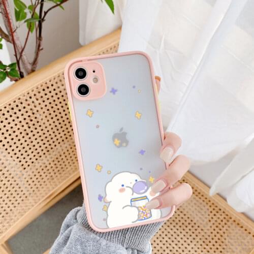 Cute Kawaii Sheep Graffiti Phone Case for iPhone 11 Pro X XS XR Max 7 8 6 6S Plus SE2020 Transparent Matte Hard Shell Back Cover