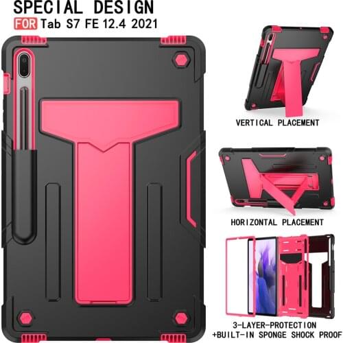 Case For Samsung Galaxy Tab S7 FE 12.4 2021 /S7 Plus tablet 3 layer protection portable bracket Heavy Shockproof Cover+Gift Pen