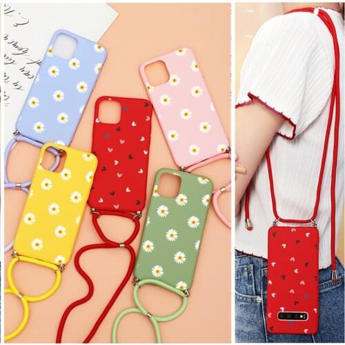 Daisy Flower Strap Necklace Phone Case For Samsung Galaxy A21s A11 A20s A31 A41 A50 A51 A70 A71 Note20 S20 Ultra S10 S9 Plus M31