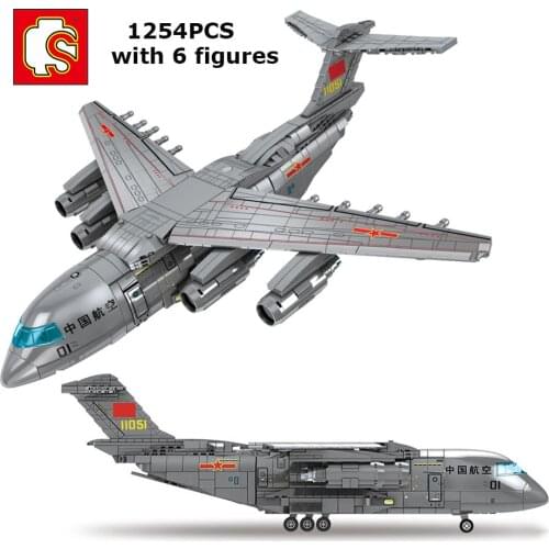 SEMBO 1254Pcs Children DIY Military Y-20 Transport Plane Model Building Blocks City Boys Educational Soldier Figures Bricks Toys