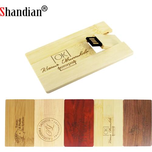 SHANDIAN fashion Bamboo and Wood Redwood wood pendrive card model usb flash drive 4GB 16GB 32GB 64GB free custom logo