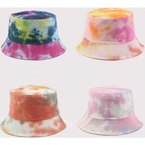 Cotton Autumn Winter Tie Dye Bucket Hat Fishing Caps Men Womens Flat Fishermen Caps For Women Men Girls Boys