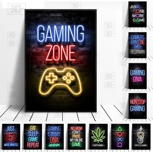 Game Posters and Prints Gamepad Illustration Game Canvas Painting Abstract Nursery Quote Art Wall Picture for Kids Room Decor